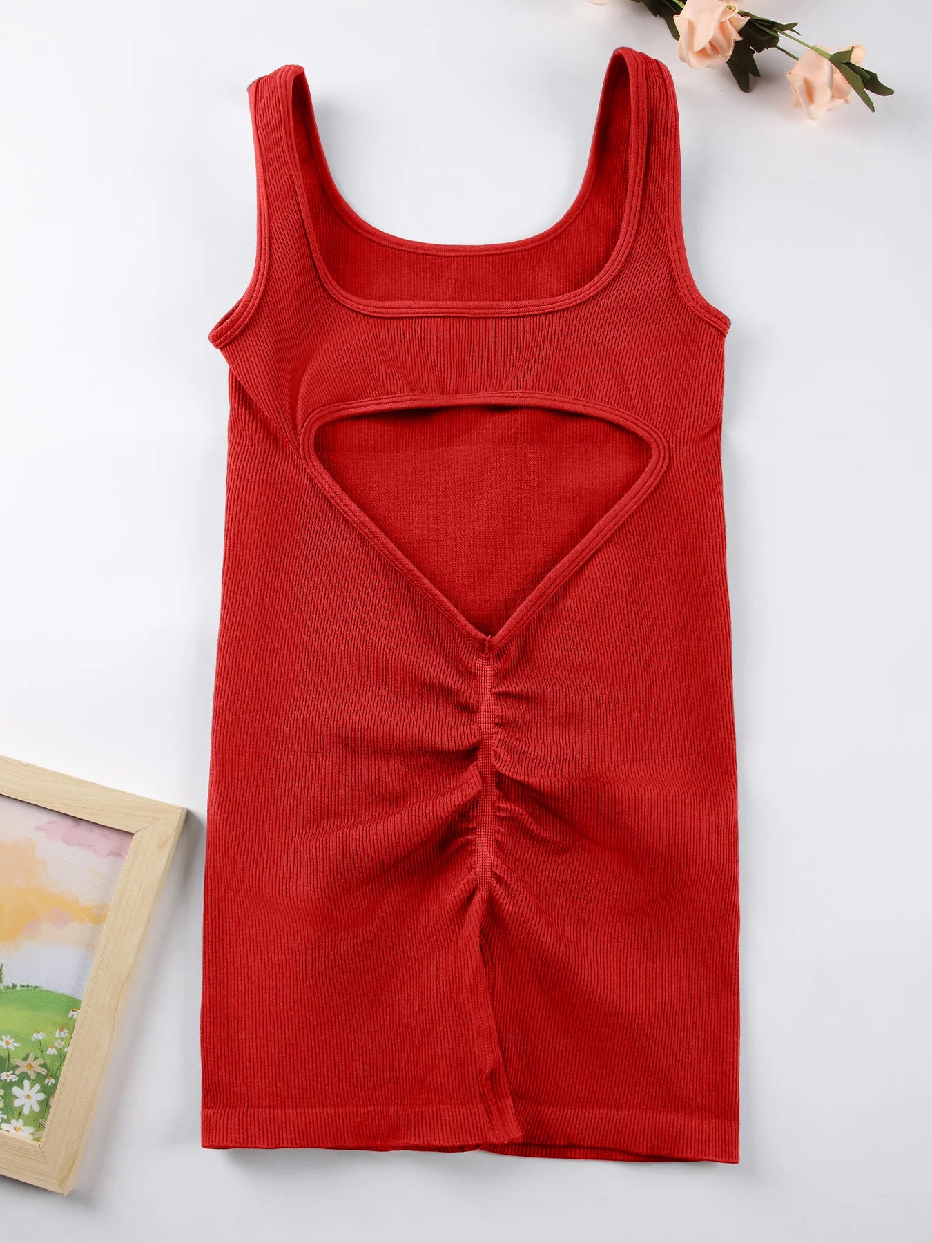 1PCS Backless Yoga Suit U Neck Sleeveless Sports Jumpsuit Solid Colour Threaded Stretch Women Bodysuit Without Bust Pads