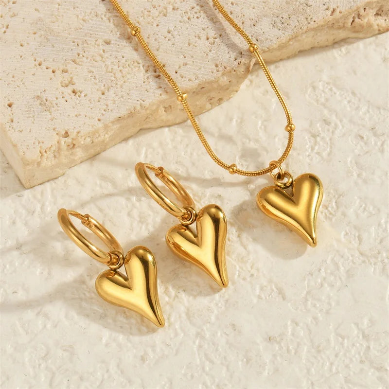 Gold Heart, Star & Flower Necklace and Earrings Set for Women – Waterproof Jewellery