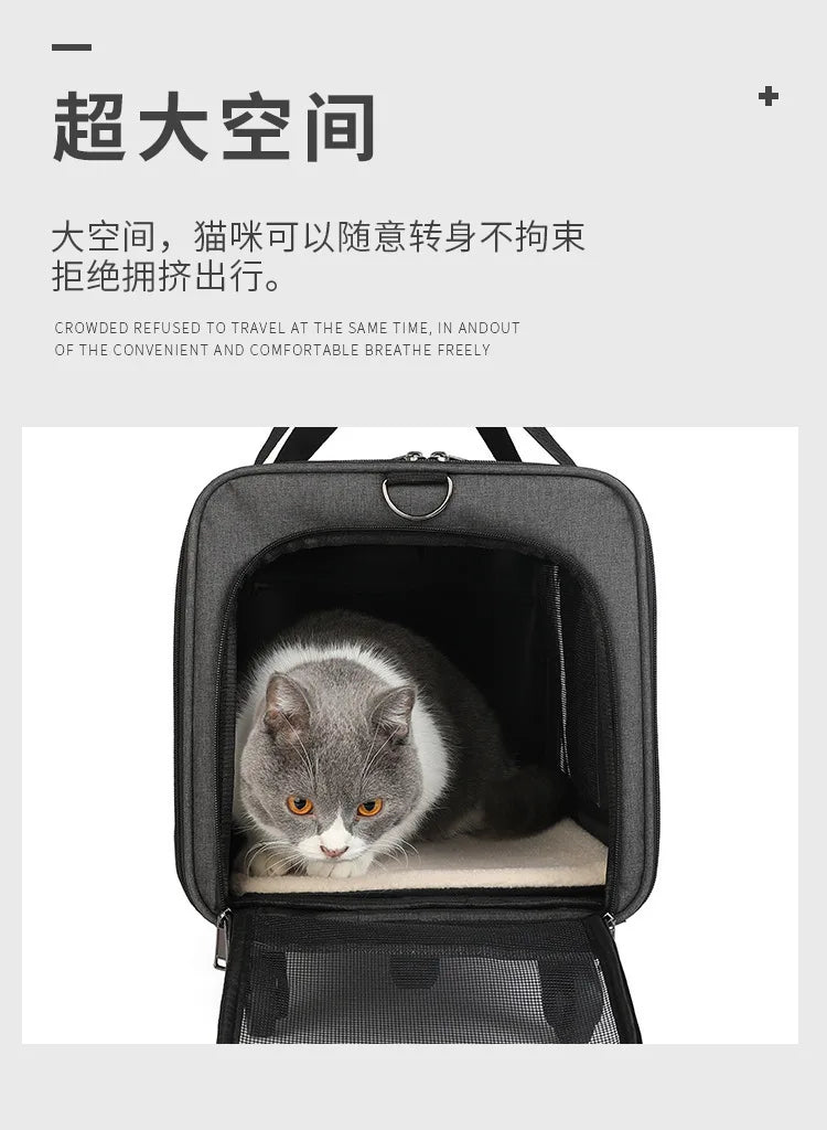 Silent Large Capacity Cat Bag Portable Foldable Pet Suitcase Universal Wheels Breathable Pet Travel Backpack