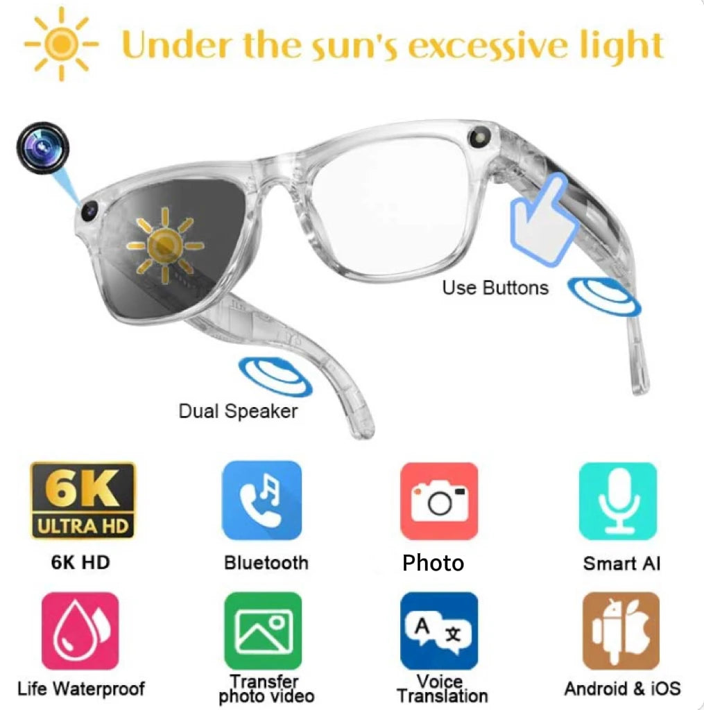 Lenovo 4K HD AI Smart Glasses Photochromic Multifunction Bluetooth Calling Voice Assistant Music Player Translate Camera Glasses