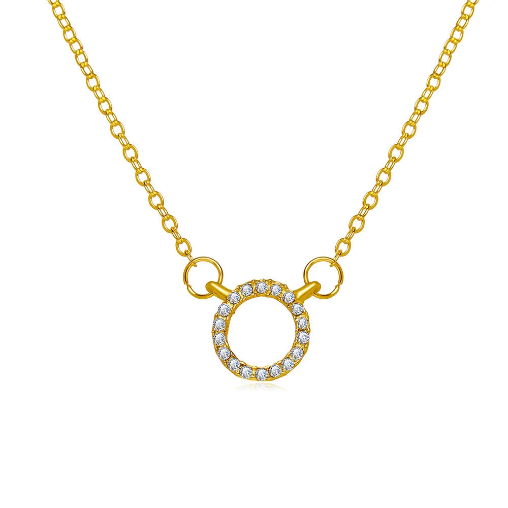 Elegant Gold Circle Crystal Pendant Necklace for Women – Minimalist Party Jewellery Gift
