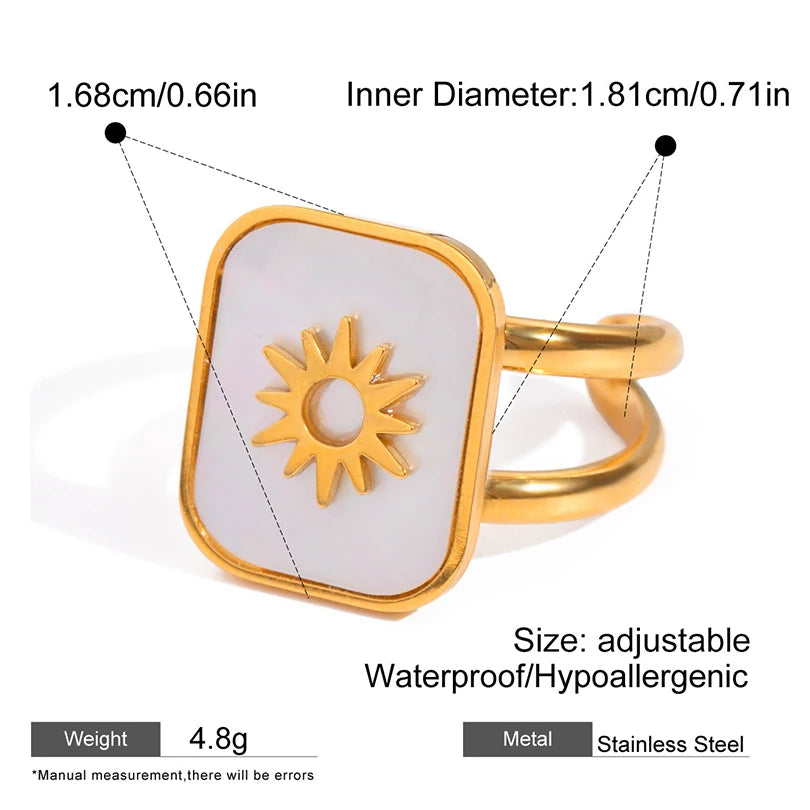 Trendy Women’s Wide Stainless Steel Stone Ring – Bohemian Vintage Style