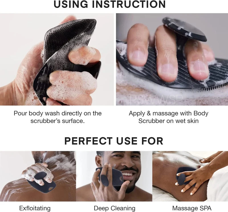Silicone Body Scrubber Bath Wash Brush Exfoliating Body Brush Shower Face Scrubber Handle Wet & Dry Brushing for Man Women