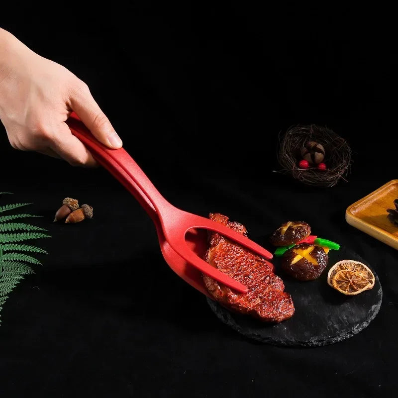 2-in-1 Silicone Spatula Tongs Flip Tongs with Grip for Eggs Steak Pancakes Cooking Clamp Kitchen Tool