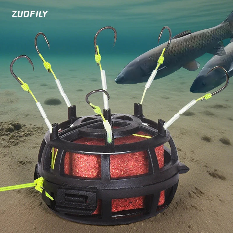 Reverse Bottom Bait Cage Fishing Hook with 6 Sharp Hooks – Carp & Freshwater Feeder