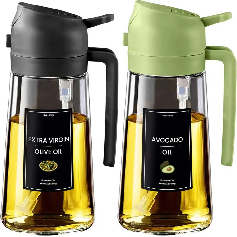 2 in 1 Oil Sprayer Bottle – 470ml Glass Olive Oil Dispenser