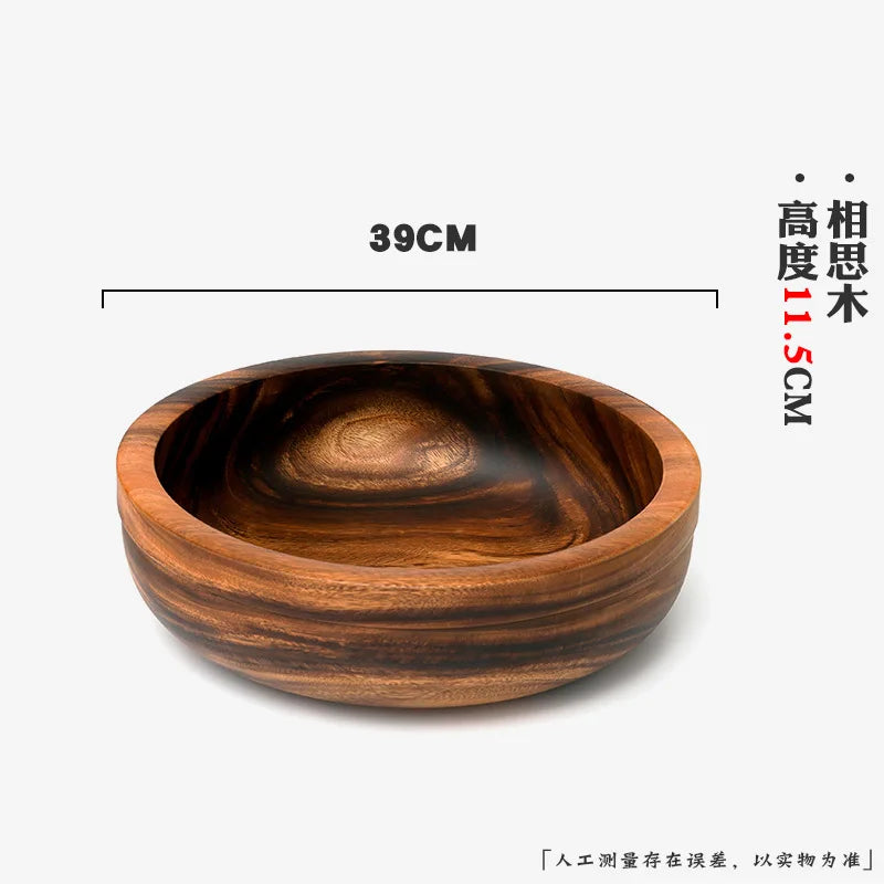 Extra Large Solid Wood Bowl & Tray Set Round Wooden Salad Bowl Ramen Mixing Bowl Natural Wood Tableware
