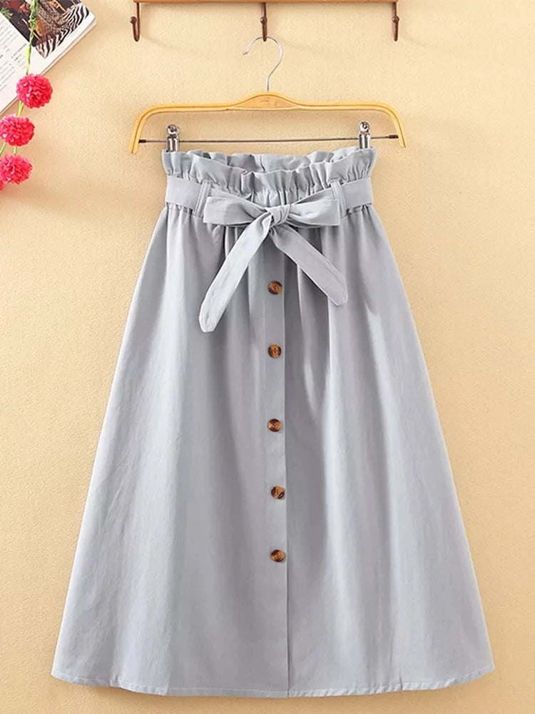Elegant Women's Midi Skirt – High Waist Knee-Length Pleated Summer & Autumn Skirt
