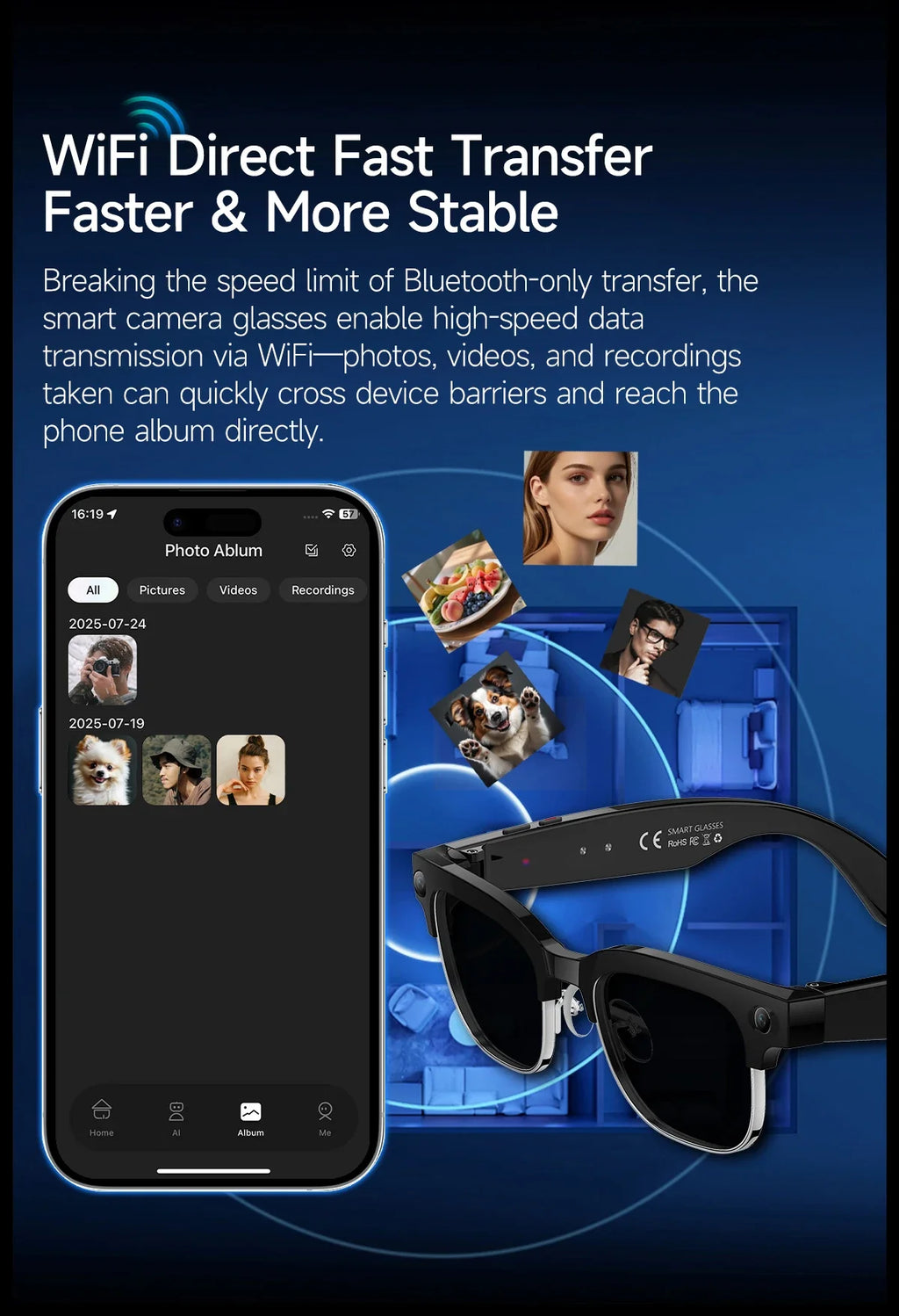 2026New AI Smart Glasses 8 Million HD Pixels Camera Photo Video Recording WIFI Transmission Sunglasses Call Music Play Men Women