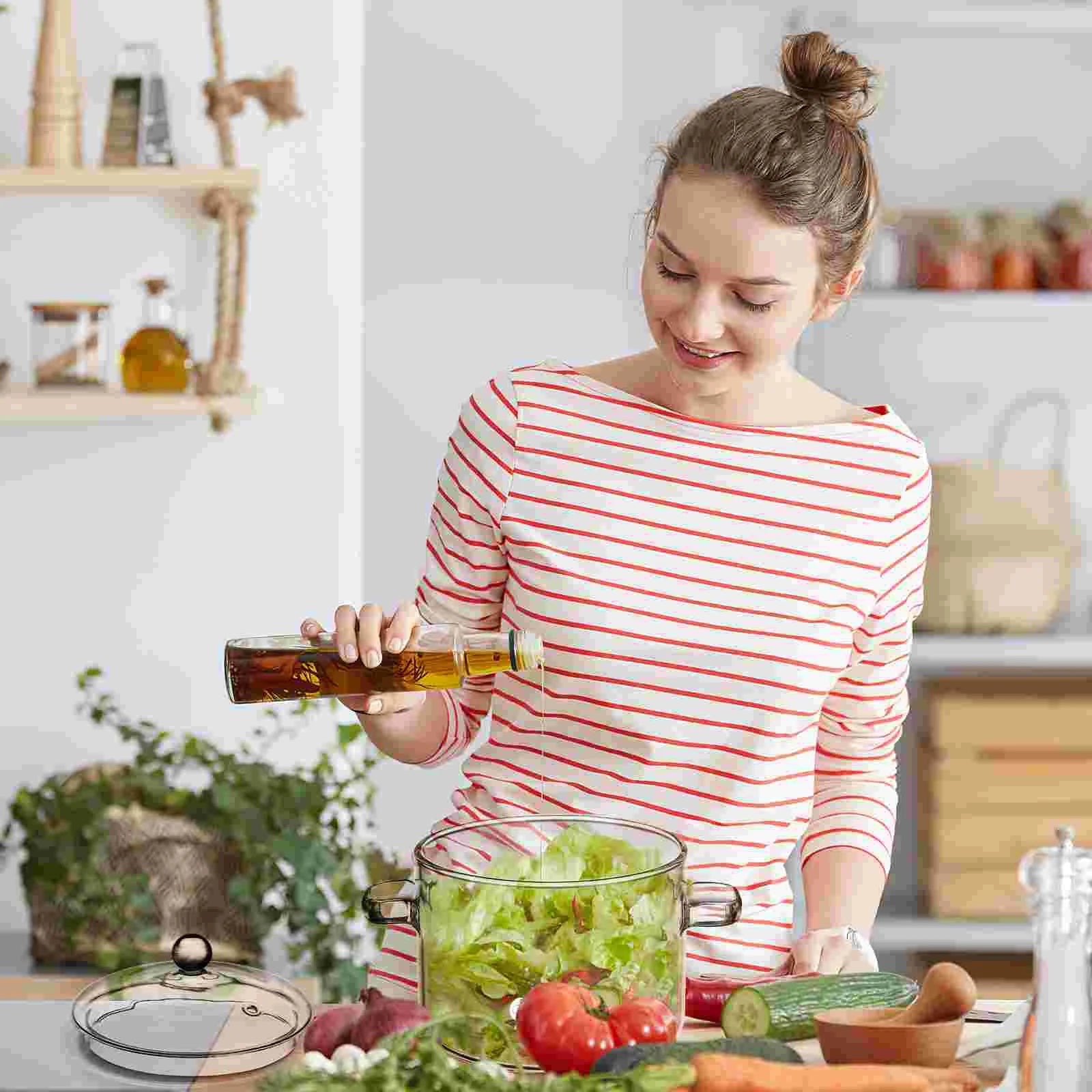 Stew Pot Glass with Lid Heat Resistant Transparent Borosilicate Cookware Pots for Cooking Soup