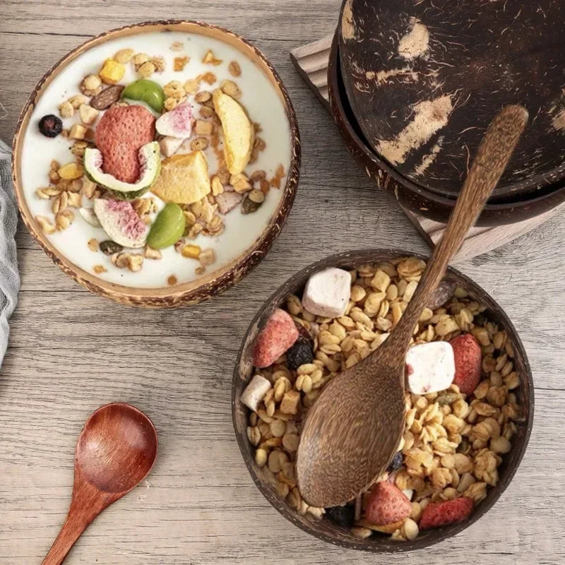 Coconut Bowl Set – Natural Wooden Reusable Serving Bowls