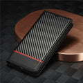 Carbon Fibre PU Leather Wallet Flip Case for iPhone with Card Slot & Magnetic Cover