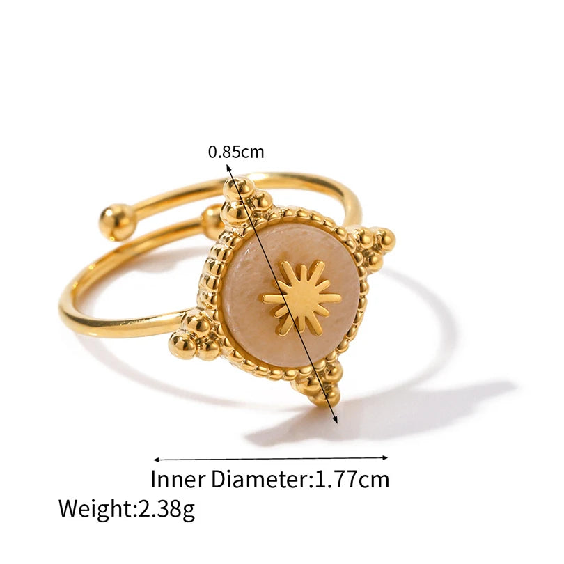 Trendy Women’s Wide Stainless Steel Stone Ring – Bohemian Vintage Style