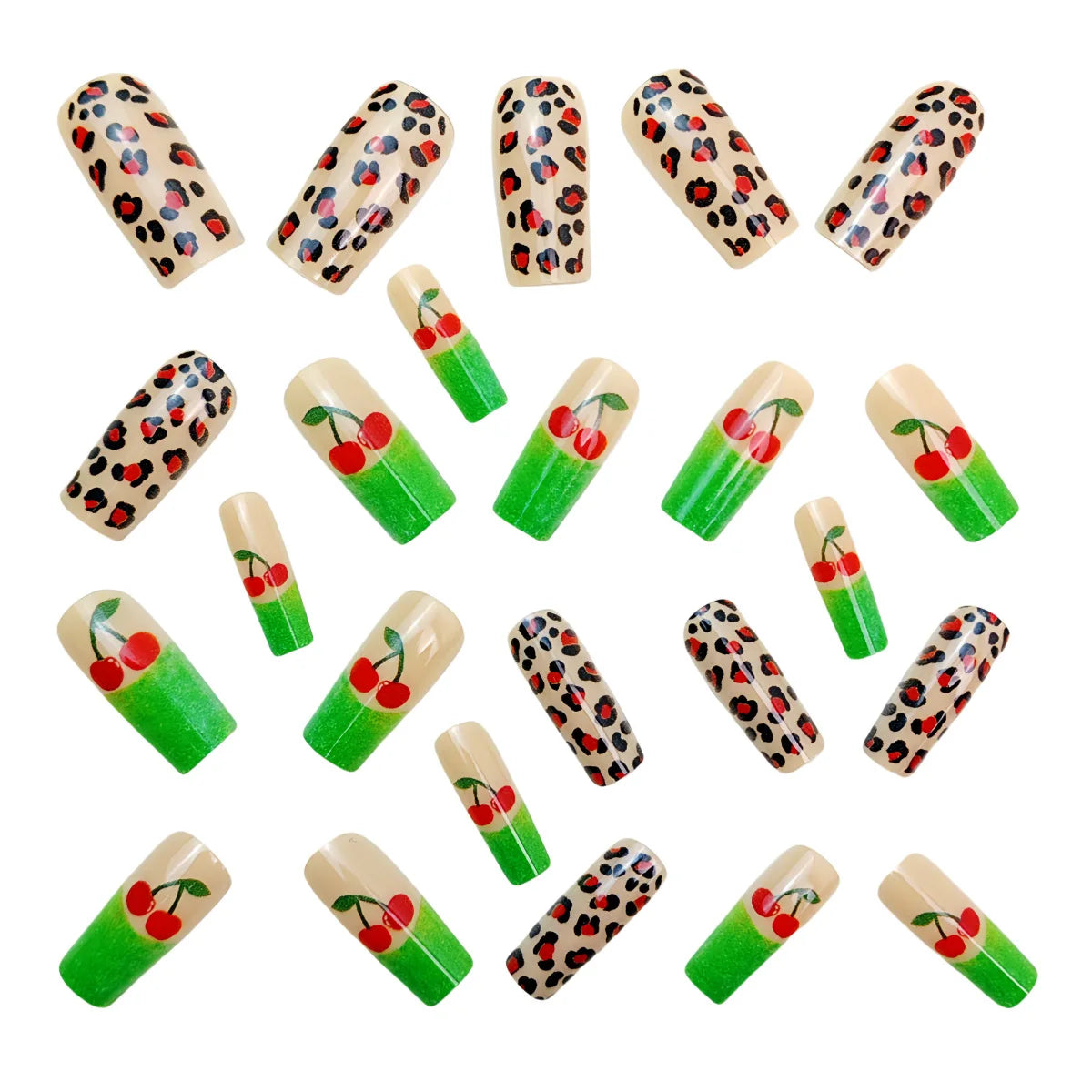 24pcs Medium Long Press-On Nails – Y2K Leopard Gradient Square Ballet Tips