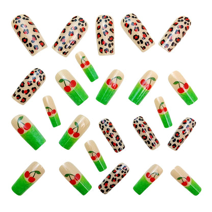 24pcs Medium Long Press-On Nails – Y2K Leopard Gradient Square Ballet Tips