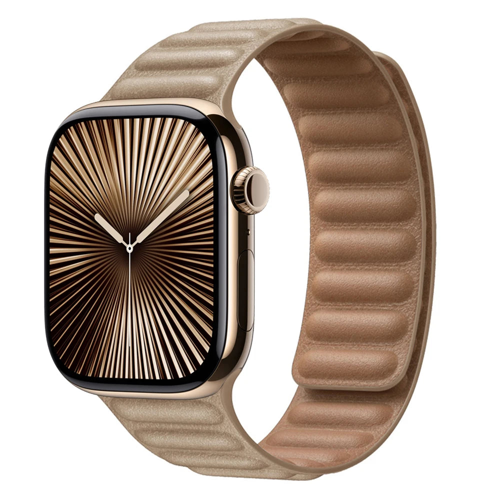 Leather Link for Apple watch band 44mm 45mm 40mm 38 42 Magnetic Loop bracelet iWatch seires SE 6 7 8 9 10 46mm ultra2 49mm strap