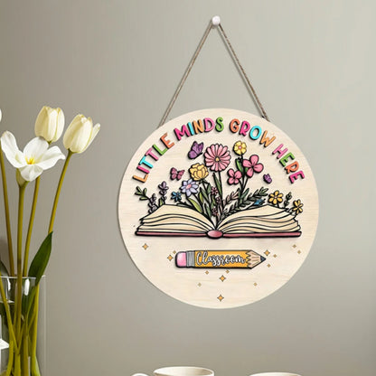 2D Wooden Cartoon Flower Signboard – Classroom & Library Door Hanging Decor