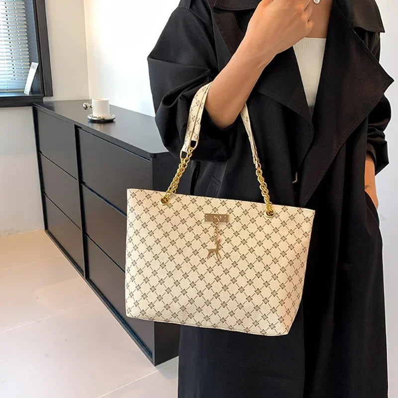 Presbyopic Handbag Luxury Design Large Capacity Handbag Women Fashion Printing Shoulder Bag Trendy Shopping Bag With Pendant