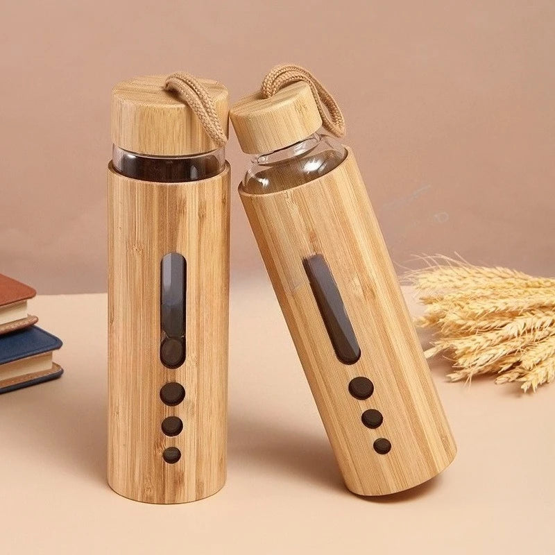 550ML Borosilicate Glass Water Bottle Bamboo Sleeve Cover Eco-Friendly Reusable Travel Drinkware Protective Tumbler Outdoor Cups