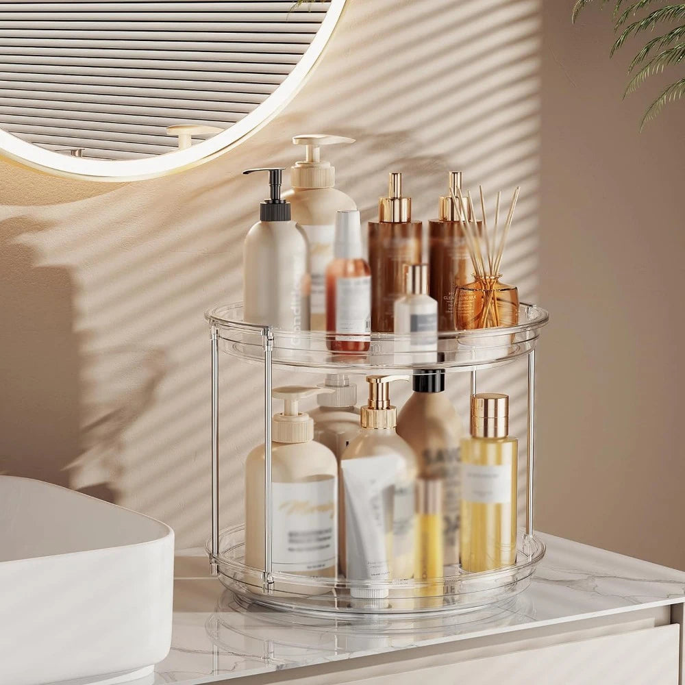 2 Tier Lazy Susan Turntable – Rotating Spice Rack Kitchen Organizer