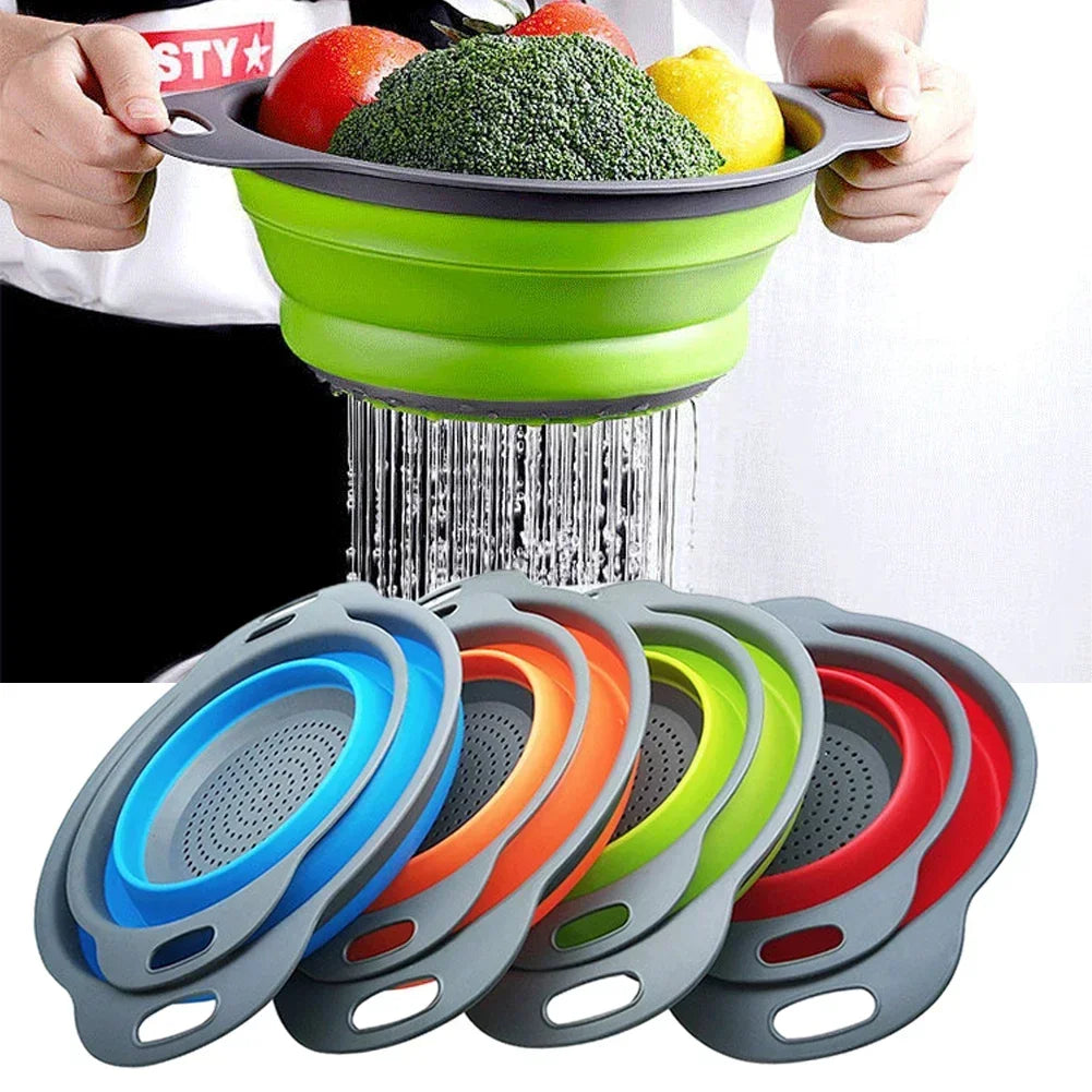 Collapsible Silicone Colander – Foldable Fruit & Vegetable Drain Basket