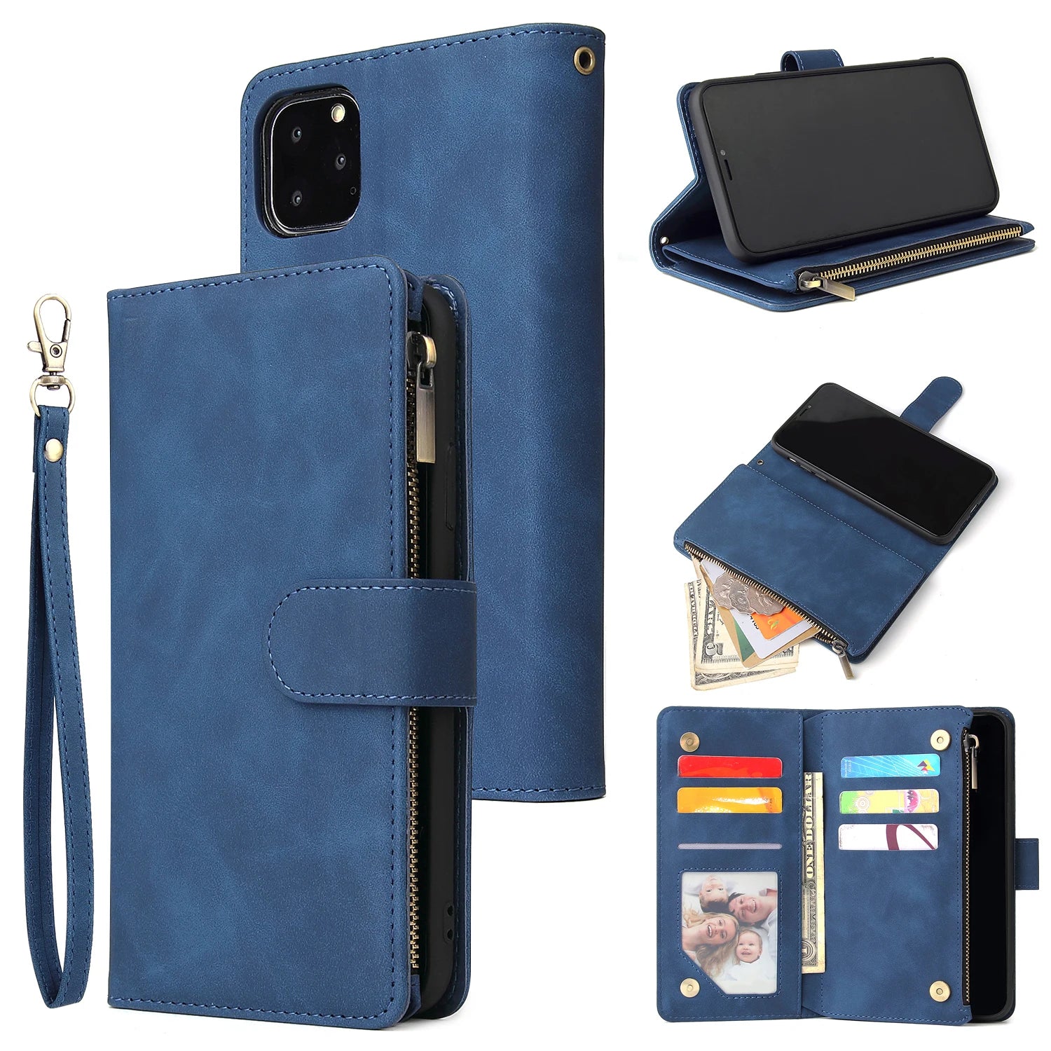 iPhone Leather Wallet Case – Magnetic Flip with Card Slots & Zipper