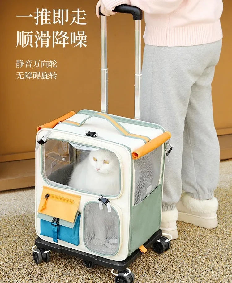 Extra Large Rolling Pet Carrier with Wheels Detachable Foldable Cat & Dog Travel Trolley Bag Portable Pet Transport Case