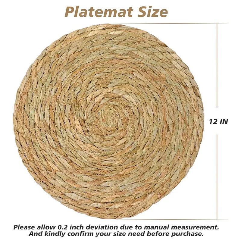 Boho Woven Rattan Placemats Set – Natural Round Farmhouse Table Mats