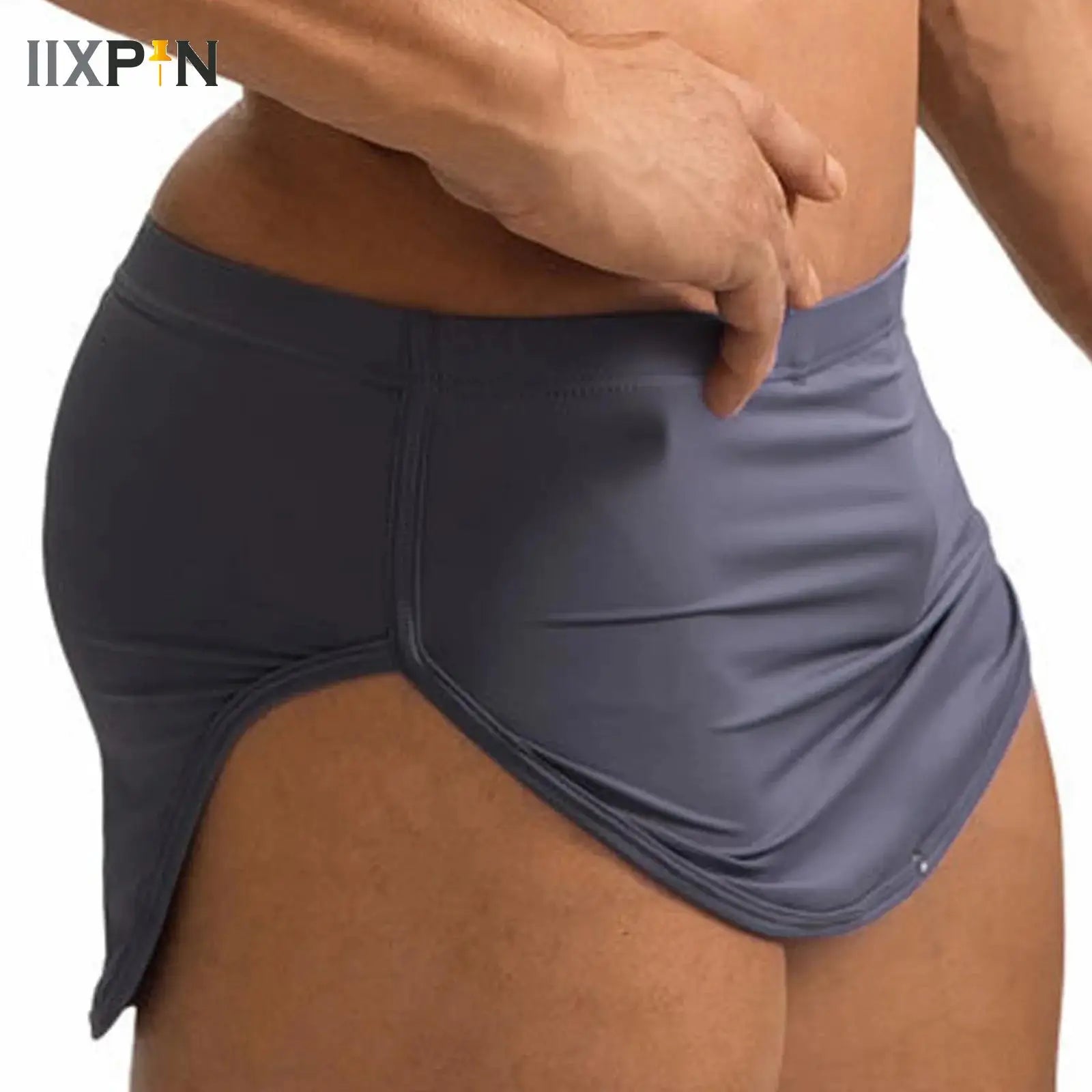 Men Quick Dry Athletic Boxer Shorts Side Split Press Button Elastic Waist Gym Shorts for Fitness Running Cycling