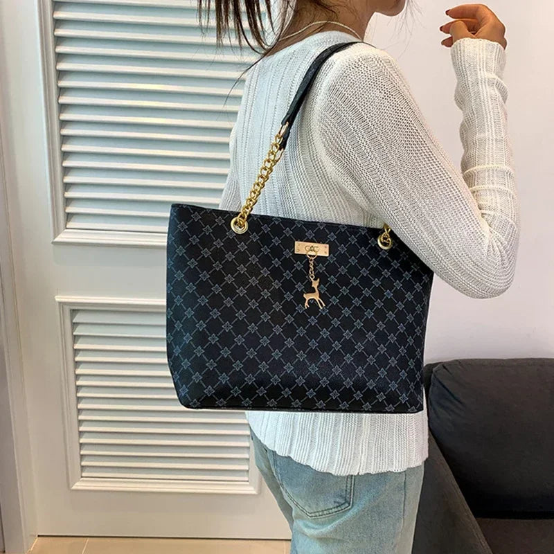 Presbyopic Handbag Luxury Design Large Capacity Handbag Women Fashion Printing Shoulder Bag Trendy Shopping Bag With Pendant