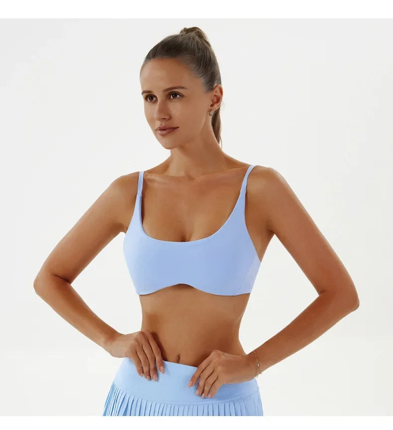 Solid Color Underwear Women Fitness Bra Yoga Vest Gym Sport Top Hollow Yoga Bras Back Push with Chest Pad Two Shoulder Straps