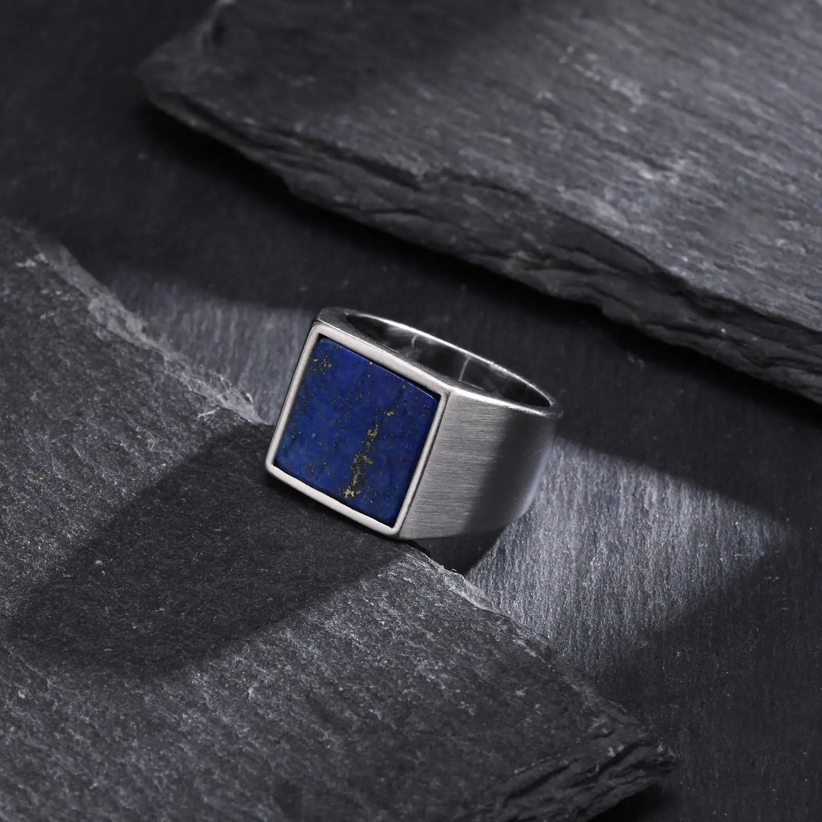 Natural Green Stone Square Ring for Men – Gold Colour Stainless Steel Punk Thumb Ring