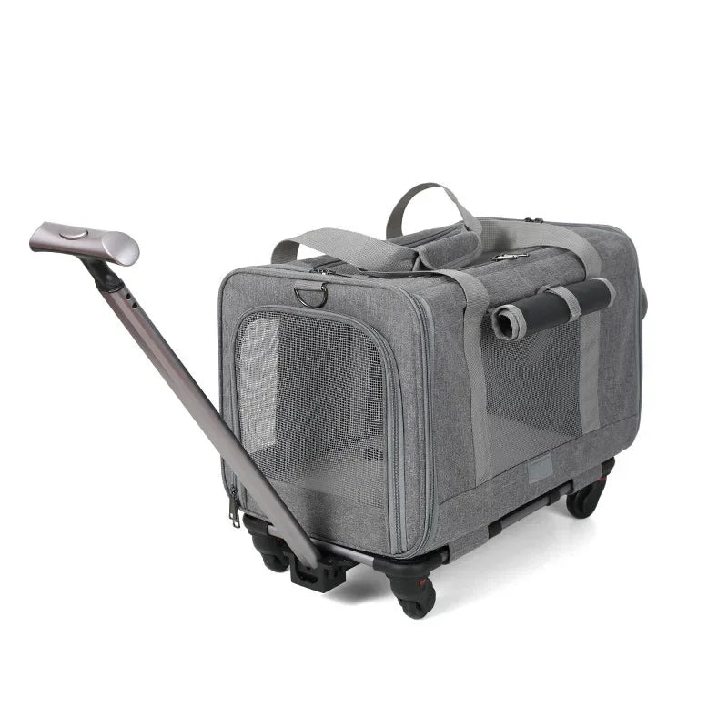 Silent Large Capacity Cat Bag Portable Foldable Pet Suitcase Universal Wheels Breathable Pet Travel Backpack