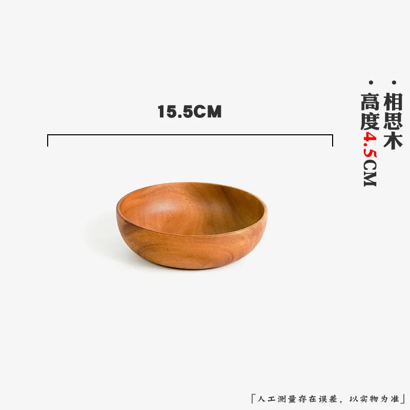 Extra Large Solid Wood Bowl & Tray Set Round Wooden Salad Bowl Ramen Mixing Bowl Natural Wood Tableware