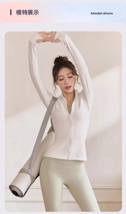 Women’s Zip-Up Long Sleeve Sports Jacket with Pockets – Quick Dry Yoga & Gym Top