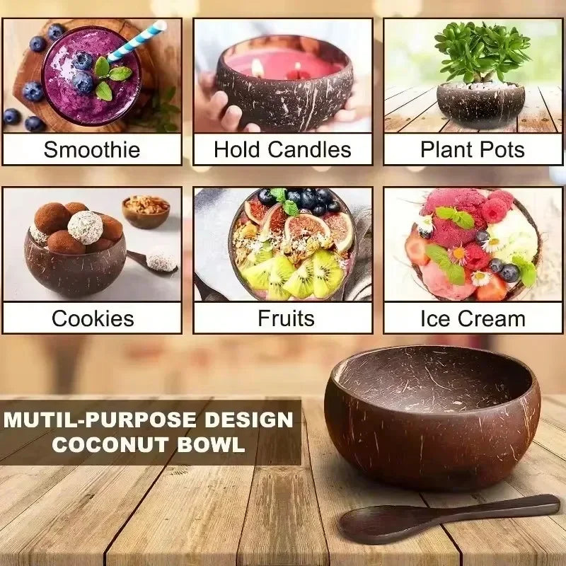 Coconut Bowl Set – Natural Wooden Reusable Serving Bowls