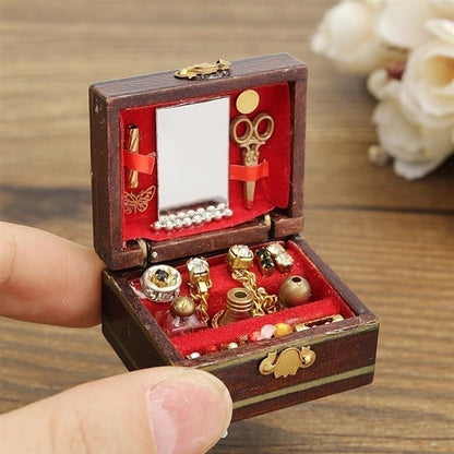 1:12 Scale Wooden Dollhouse Miniature Jewelry Box – Retro Room Decor Accessory