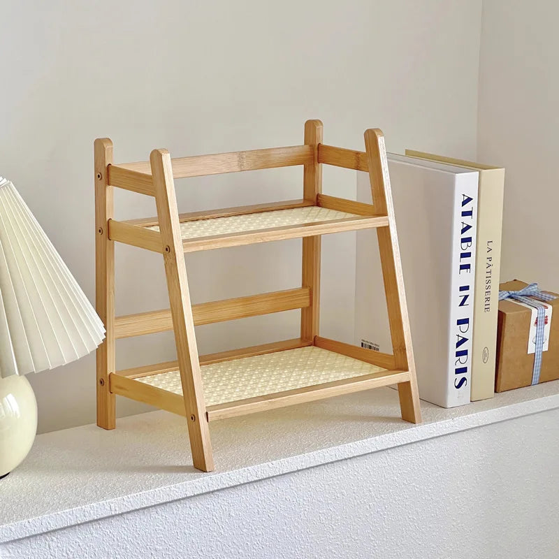 2 Tier Bamboo Countertop Organizer Multipurpose Coffee Cup Holder Storage Shelf for Kitchen Bathroom Vanity Home