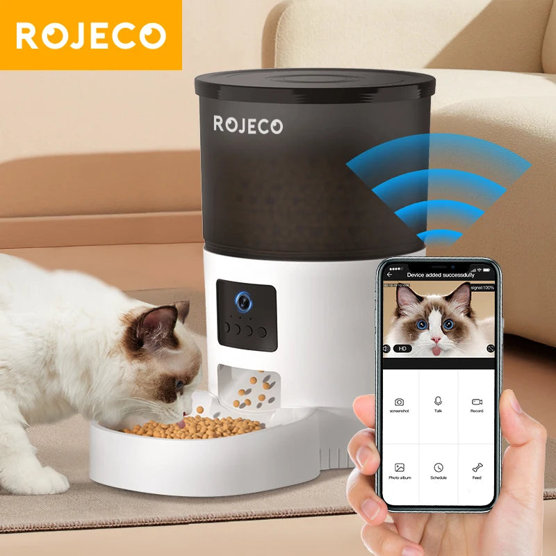 ROJECO Automatic Cat Feeder with Camera – Smart Video Food Dispenser & Voice Recorder for Cats & Dogs