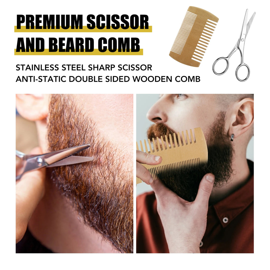 Beard Growth Kit – Oil Wax Roller Comb & Grooming Set for Men
