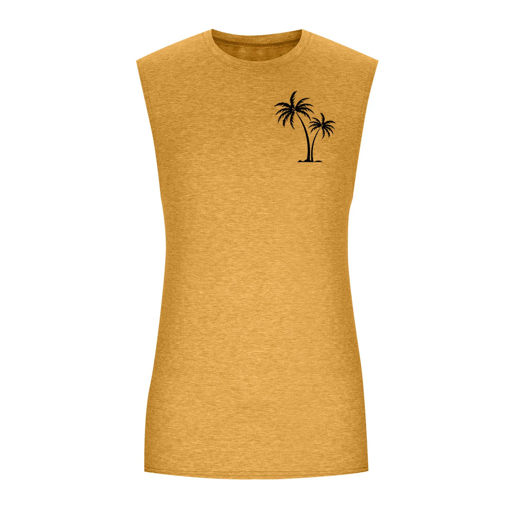 2025 Men'S Muscle Fitness Shirt Sports T-Shirt Gym Training Shirt Summer Casual Vest Tree Print Sleeveless Round Neck