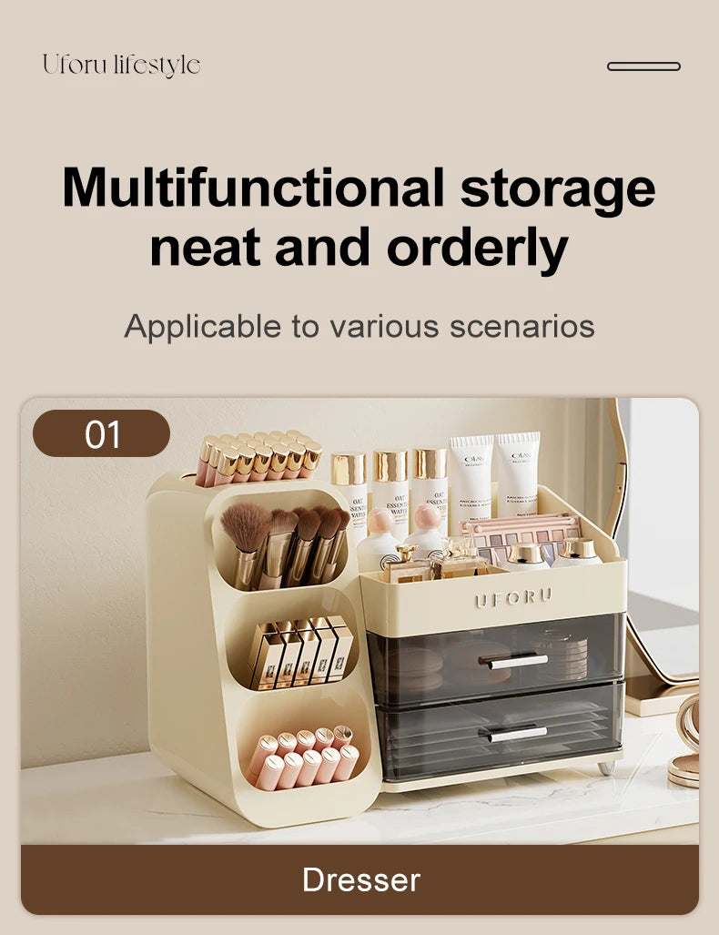 Uforu Back to School Cosmetics Storage Box - Large Capacity, Multifunctional Organizer for Student Dorm Room Tables