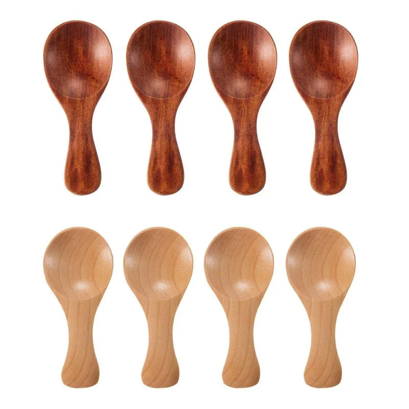4PCS Mini Wooden Spice Spoons Small Sugar Tea Coffee Scoop Short Handle Natural Wood Condiment Spoon Set