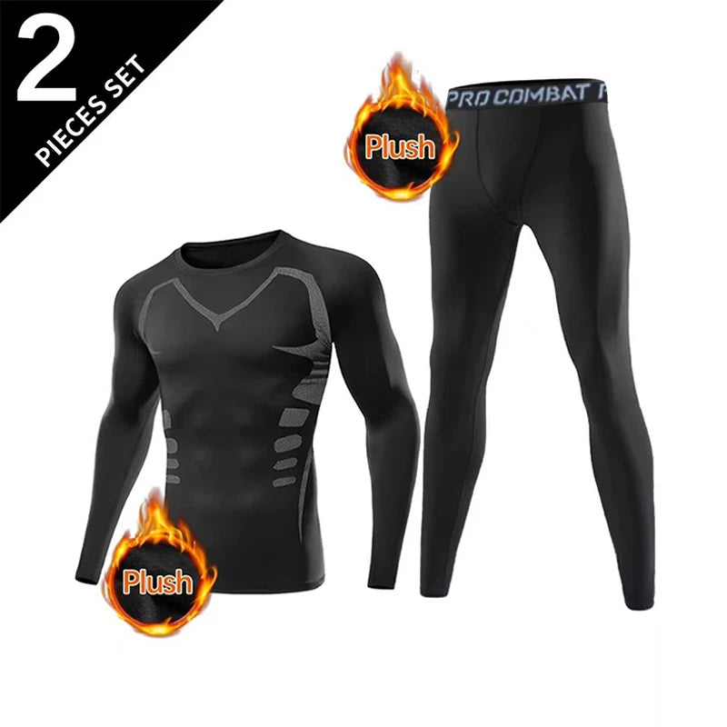 New men training sets, 2 sets elastic warm clothes, the gym running daily wearing, flexible and comfortable