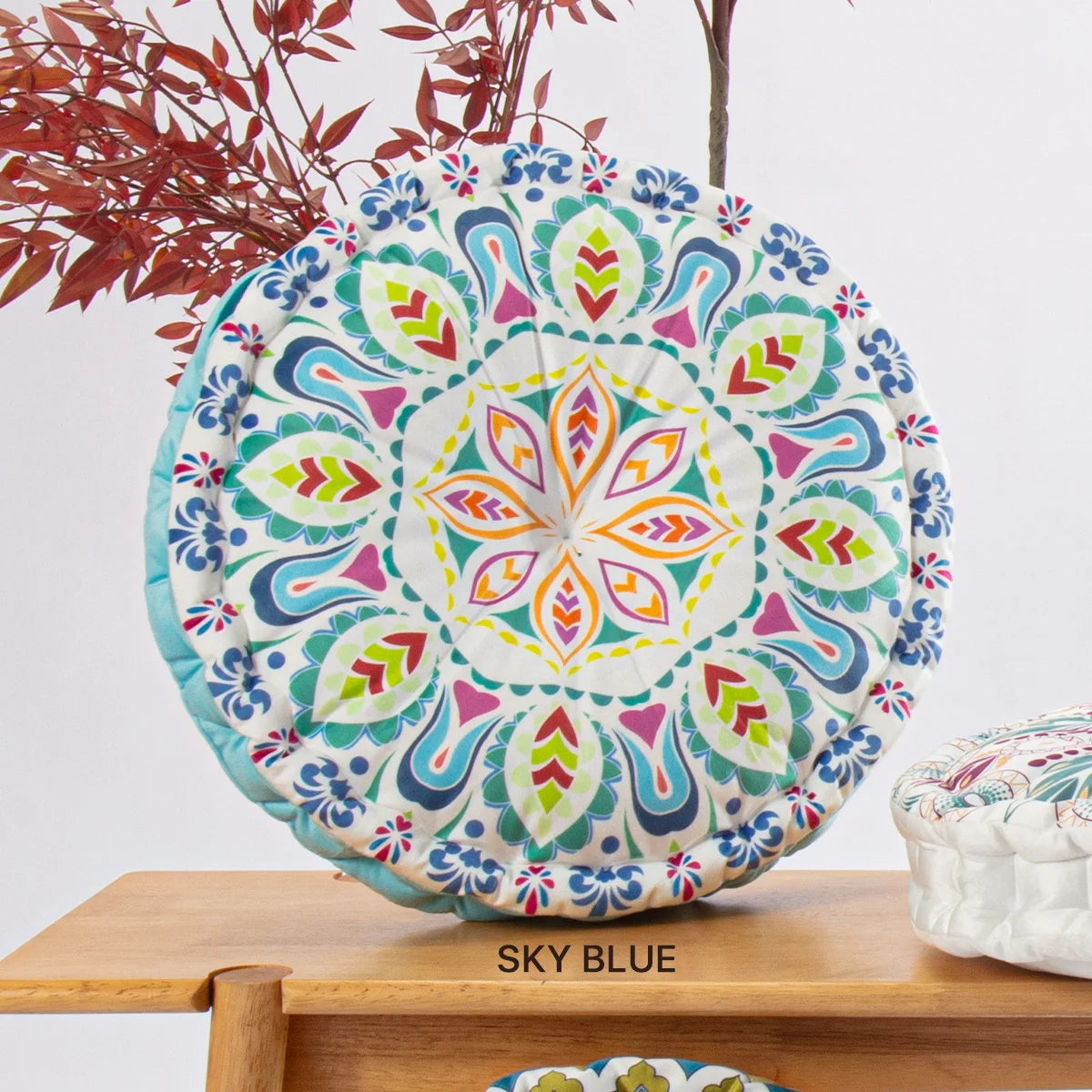 Bohemian Round Floor Cushion, Mandala Print Thickened Seat Pillow with Handle, Short Plush Soft Meditation Cushion for Yoga Livi