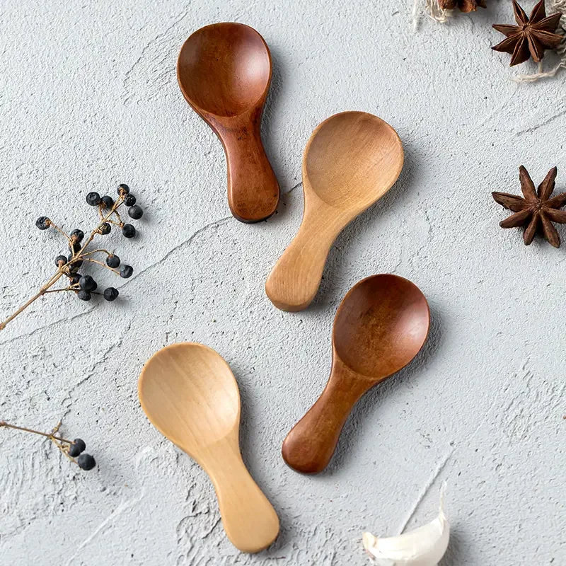 4PCS Mini Wooden Spice Spoons – Small Sugar Tea Coffee Scoop Set