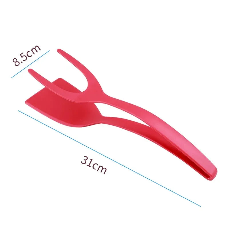 2-in-1 Silicone Spatula Tongs Flip Tongs with Grip for Eggs Steak Pancakes Cooking Clamp Kitchen Tool