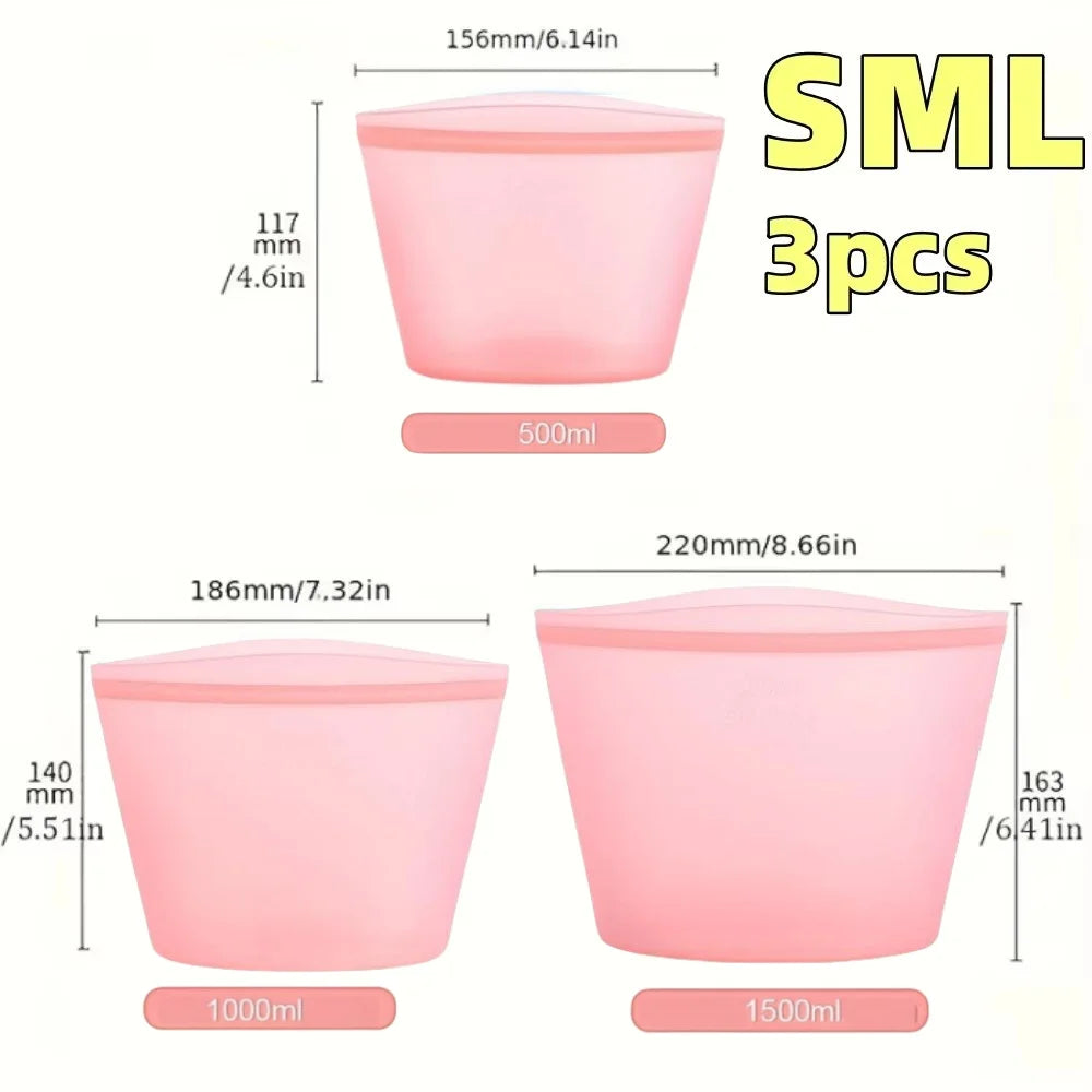 Silicone Food Storage Bags – Reusable Leakproof Ziplock Set