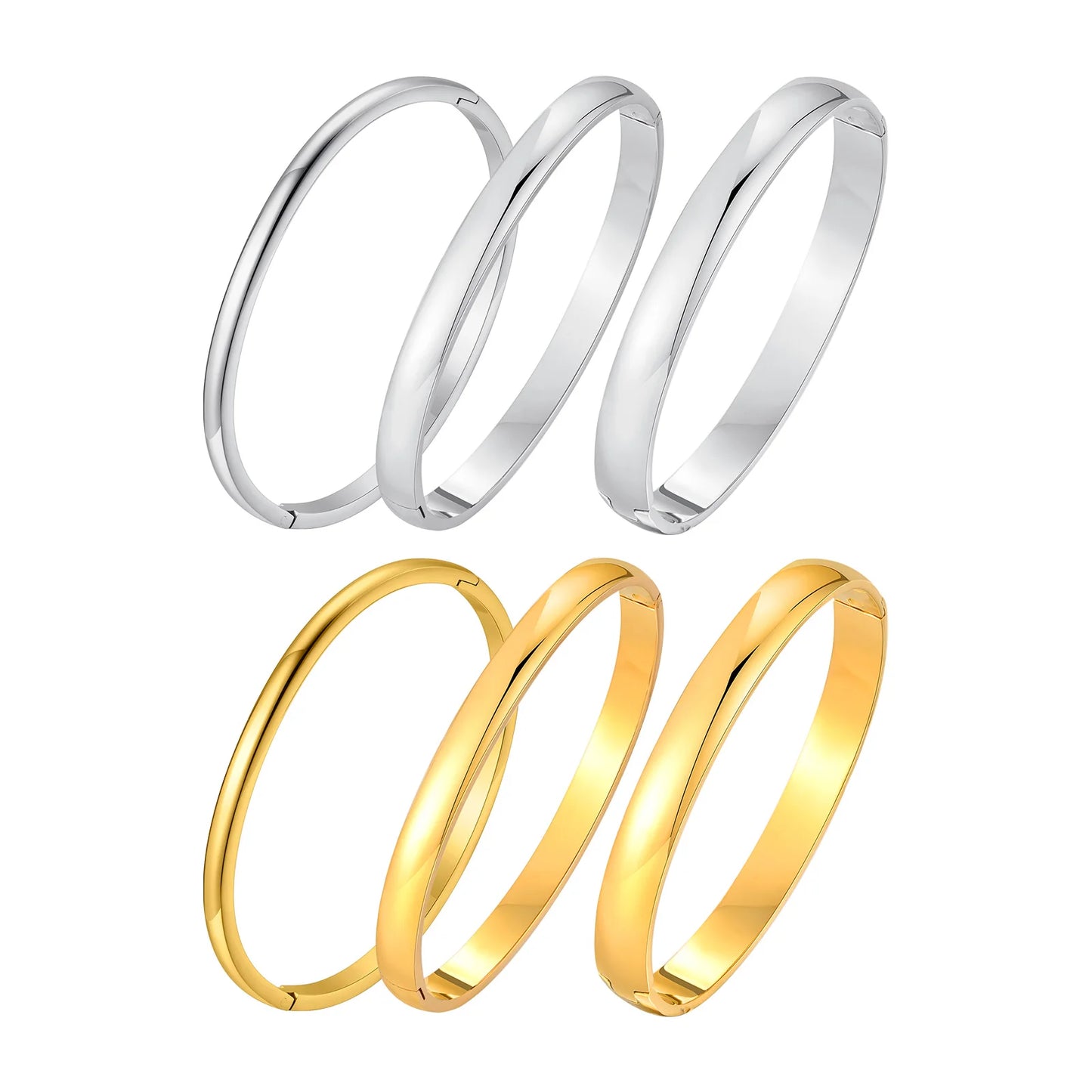 18K Gold Plated Stainless Steel Women's Bangles – Smooth Openable, 4/5.7/7.7mm