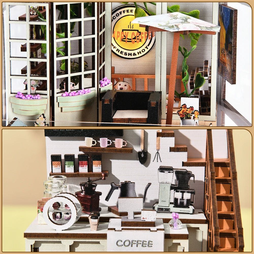 DIY Book Nook Kit – Sunshine Coffee Shop 3D Wooden Puzzle Decor